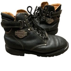 Harley Davidson women's Leather Lace Up Lugged Sole Moto Biker Riding Boots